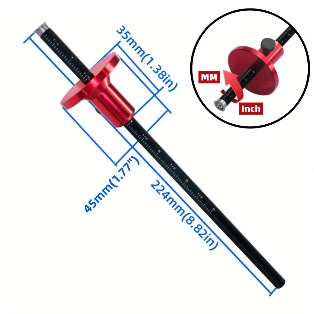 Aluminum Alloy European Wheel Marking Gauge Adjustable Parallel Ergonomic Handle Aluminum Carpenter Marker Durable Metric/Inch
Aluminum Alloy European Wheel Marking Gauge Adjustable Parallel Ergonomic Handle Aluminum Carpenter Marker Durable Metric/Inch
