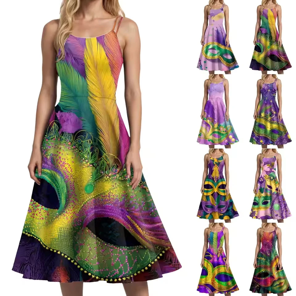 Ladies Casual Carnival Print Dress Fashion Casual Sleeveless Sexy Strap Dress Summer Dresses For Women 2025
Ladies Casual Carnival Print Dress Fashion Casual Sleeveless Sexy Strap Dress Summer Dresses For Women 2025
