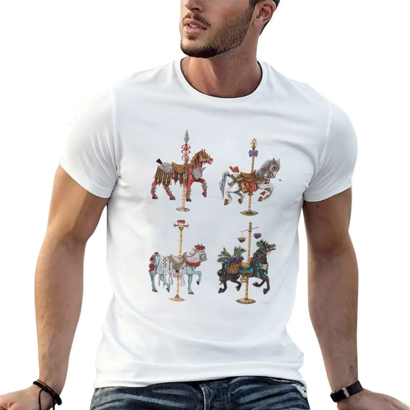 Four Carousel Horses of the Apocalypse Vertical T-Shirt cotton t shirt man t shirts with prints T-Shirt
Four Carousel Horses of the Apocalypse Vertical T-Shirt cotton t shirt man t shirts with prints T-Shirt