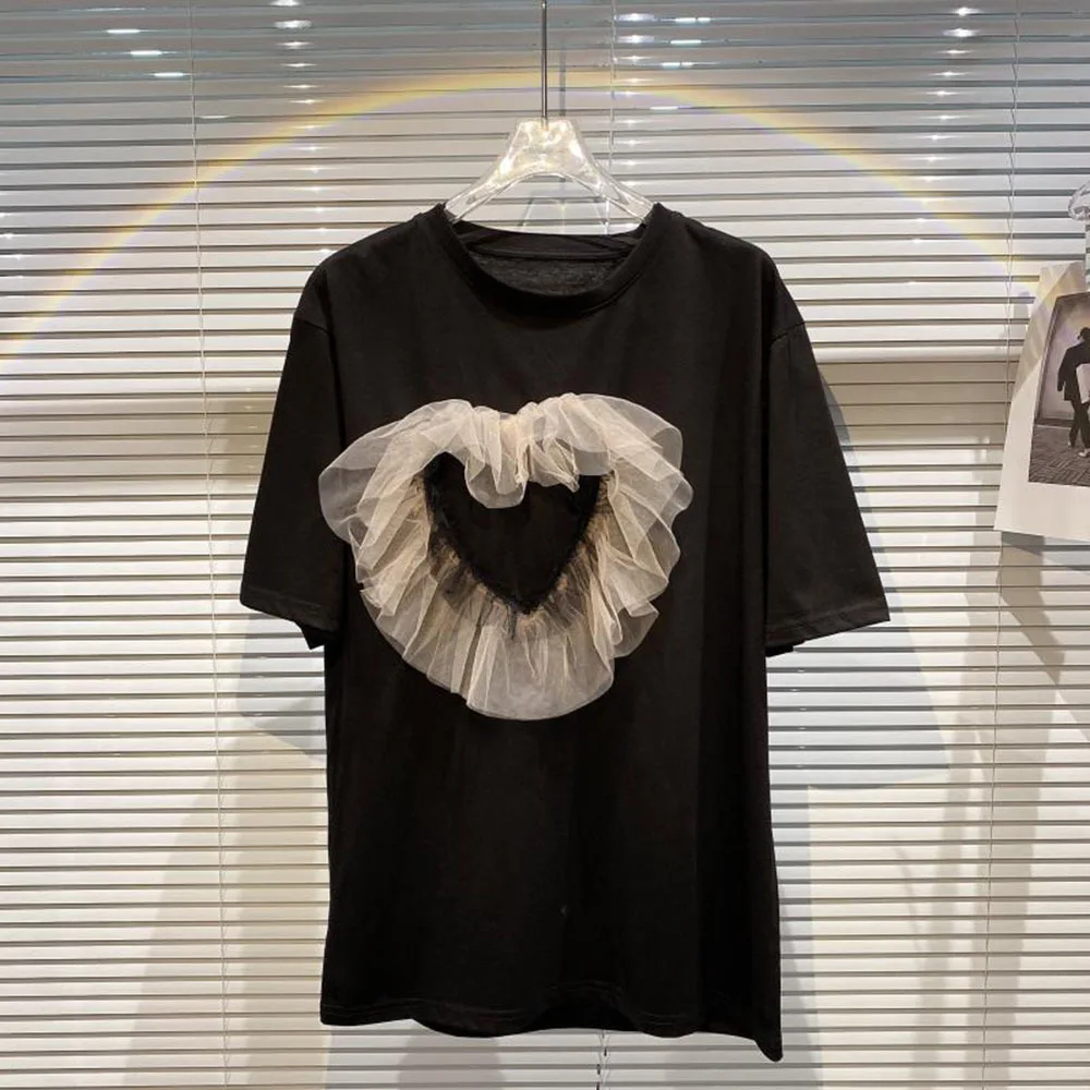 100% Cotton Tees 3D Love Heart Design Gauze Patchwork O Neck Short Sleeve Tshirt Korean New Chic Tops Camisetas Mujer
100% Cotton Tees 3D Love Heart Design Gauze Patchwork O Neck Short Sleeve Tshirt Korean New Chic Tops Camisetas Mujer