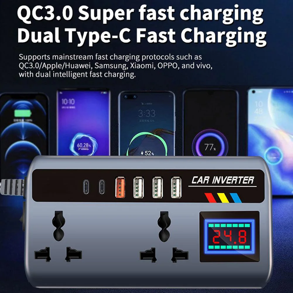 Car Inverter Outlet Car Converter 12V/24V To 220V Fast Charging Ports Portable Automotive Charger Inverter 3 USB Ports
Car Inverter Outlet Car Converter 12V/24V To 220V Fast Charging Ports Portable Automotive Charger Inverter 3 USB Ports
