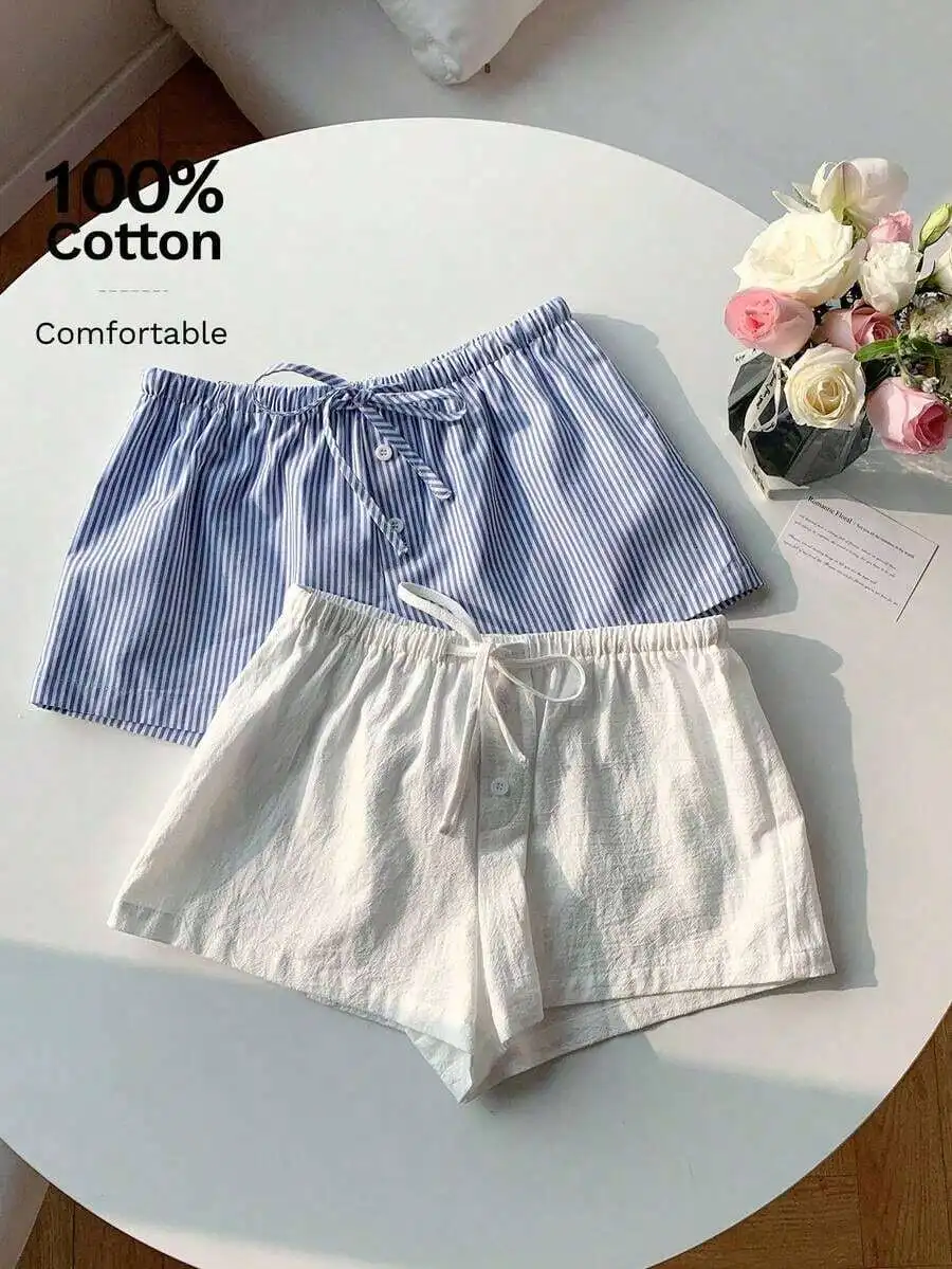 2pcs Women Cotton Linen Striped Shorts Casual Loose Fit Drawstring Waist
2pcs Women Cotton Linen Striped Shorts Casual Loose Fit Drawstring Waist