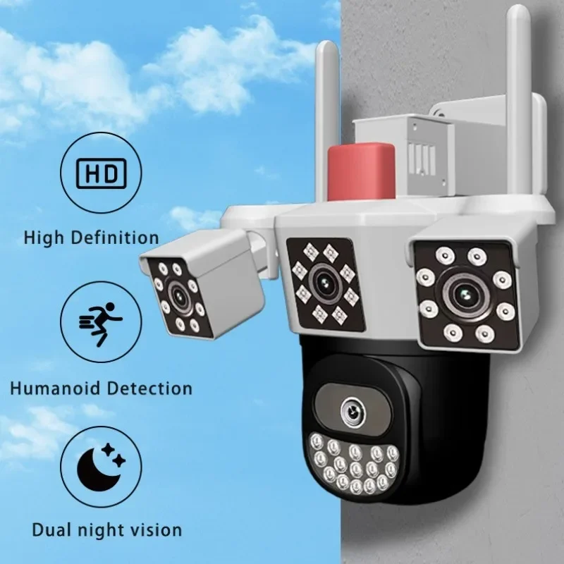 Outdoor Surveillance Camera 360 Ptz Tri-lens Home Alarm Telecamera Wifi Color Night Vision Webcam Waterproof Panoramic Camera
Outdoor Surveillance Camera 360 Ptz Tri-lens Home Alarm Telecamera Wifi Color Night Vision Webcam Waterproof Panoramic Camera