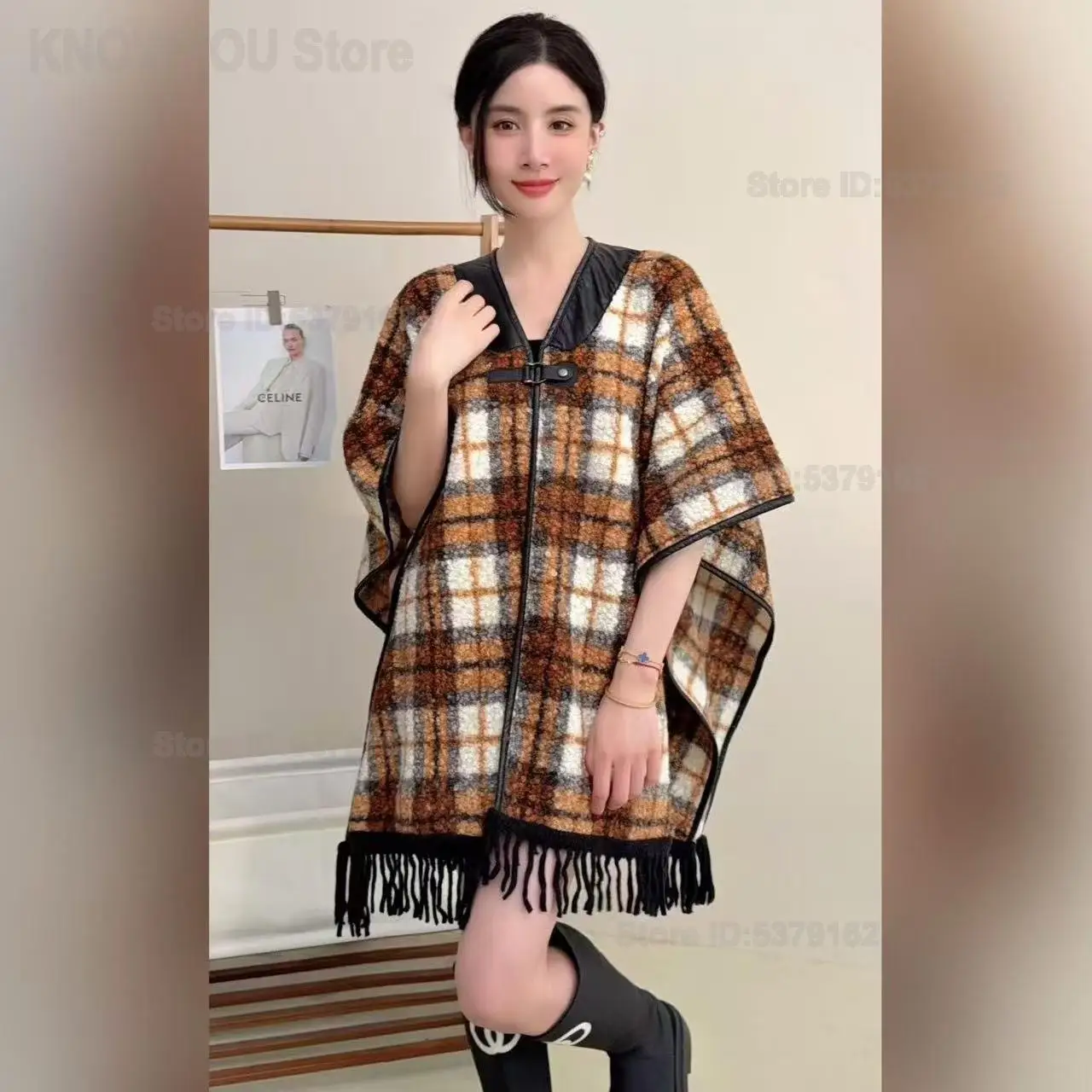 Women Maillard Style Knit Cloak Retro Plaid Spliced Fringe Shawl Niche Design Chic Loose Knitted Outerwear for Daily Outfits
Women Maillard Style Knit Cloak Retro Plaid Spliced Fringe Shawl Niche Design Chic Loose Knitted Outerwear for Daily Outfits