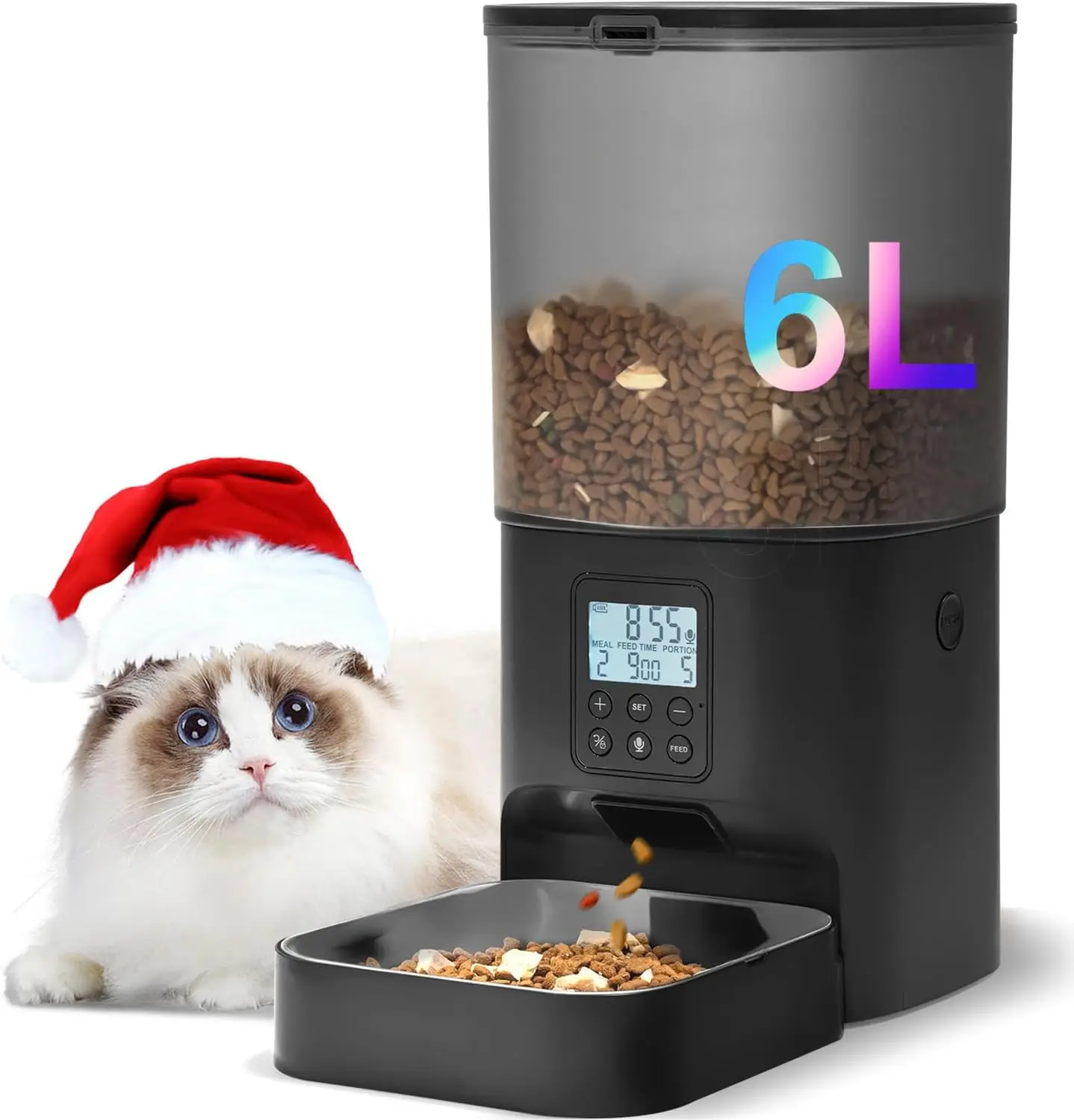 Automatic Cat Feeder with Voice Recorder, 6L Timed Pet Dispenser for Dry Food, Up to 8 Meals, Anti-Jam Design (Black)
Automatic Cat Feeder with Voice Recorder, 6L Timed Pet Dispenser for Dry Food, Up to 8 Meals, Anti-Jam Design (Black)