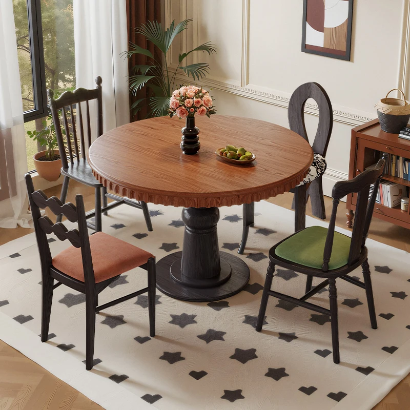 Medieval style solid wood round table household small apartment black retro style ash wood dining table and chairs
Medieval style solid wood round table household small apartment black retro style ash wood dining table and chairs