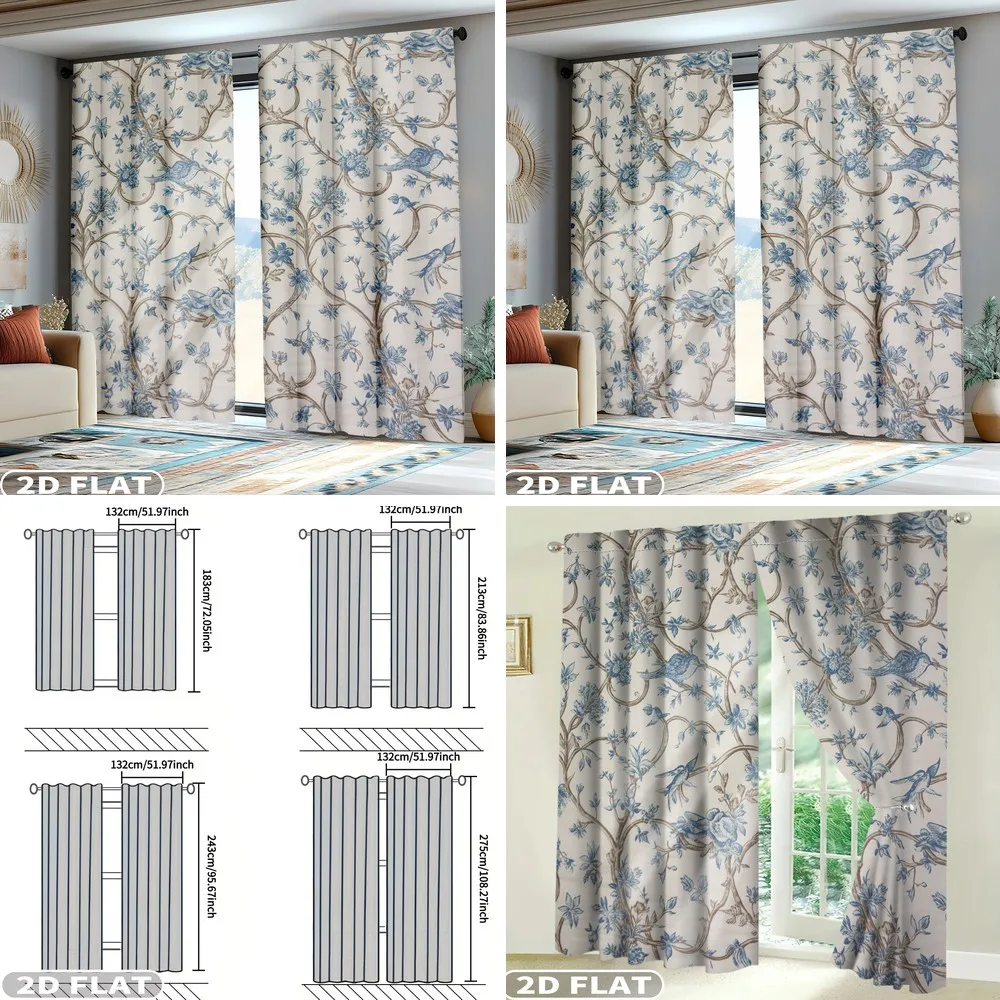 2D Flat 2pcs Blue Birds Floral Vine Pattern Curtains for Balcony Bedroom Living Room Spring Summer Decor, Light Filtering
2D Flat 2pcs Blue Birds Floral Vine Pattern Curtains for Balcony Bedroom Living Room Spring Summer Decor, Light Filtering