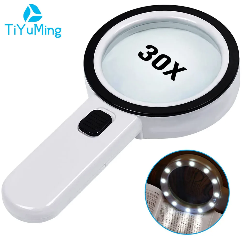 30X Handheld Magnifier 12 LED Illuminated Magnifying Glass With Light For Seniors Reading Inspection Coins Jewelry Watch Repair
30X Handheld Magnifier 12 LED Illuminated Magnifying Glass With Light For Seniors Reading Inspection Coins Jewelry Watch Repair