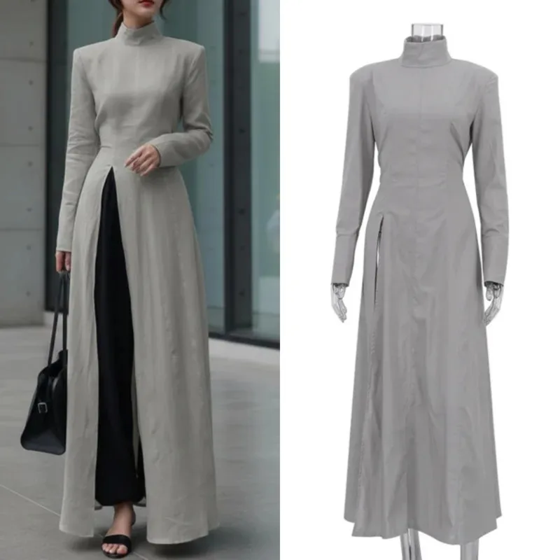 Spring Fashion Women French Maxi Dress High Neck Long Sleeve High Waist Split Elegant Dress For Office Daily Commute Party Wear
Spring Fashion Women French Maxi Dress High Neck Long Sleeve High Waist Split Elegant Dress For Office Daily Commute Party Wear