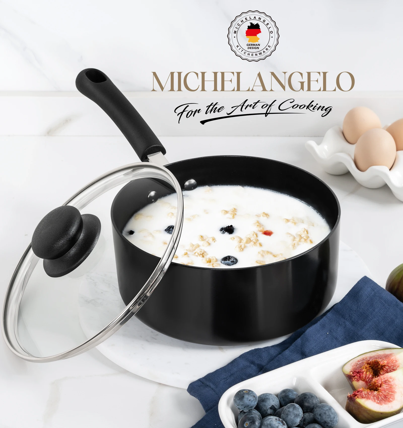 Michelangelo 2 Quart Detachable Handle Nonsti Ceramic Saucepan With Glass Lid, Nonstick Multipurpose Use For Home Kitchen
Michelangelo 2 Quart Detachable Handle Nonsti Ceramic Saucepan With Glass Lid, Nonstick Multipurpose Use For Home Kitchen