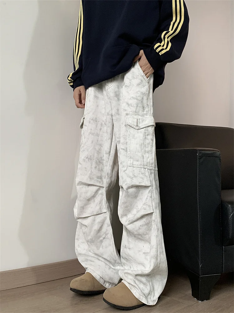 American High Street Casual Marble Dyed Denim Jeans Men's Loose Folded Workwear Paratrooper Pants Straight Leg Loose Fit
American High Street Casual Marble Dyed Denim Jeans Men's Loose Folded Workwear Paratrooper Pants Straight Leg Loose Fit