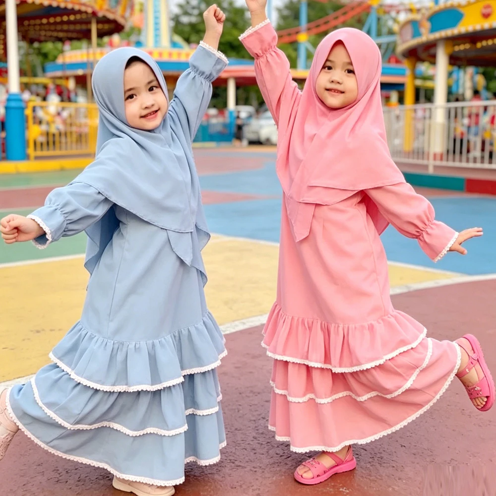 2pcs Kids Girls Hijab Abaya Muslim Set Islamic Clothing Overhead Scarf Kaftan Khimar Burqa Niqab Jalabiya Djellaba Kaftan Suit
2pcs Kids Girls Hijab Abaya Muslim Set Islamic Clothing Overhead Scarf Kaftan Khimar Burqa Niqab Jalabiya Djellaba Kaftan Suit