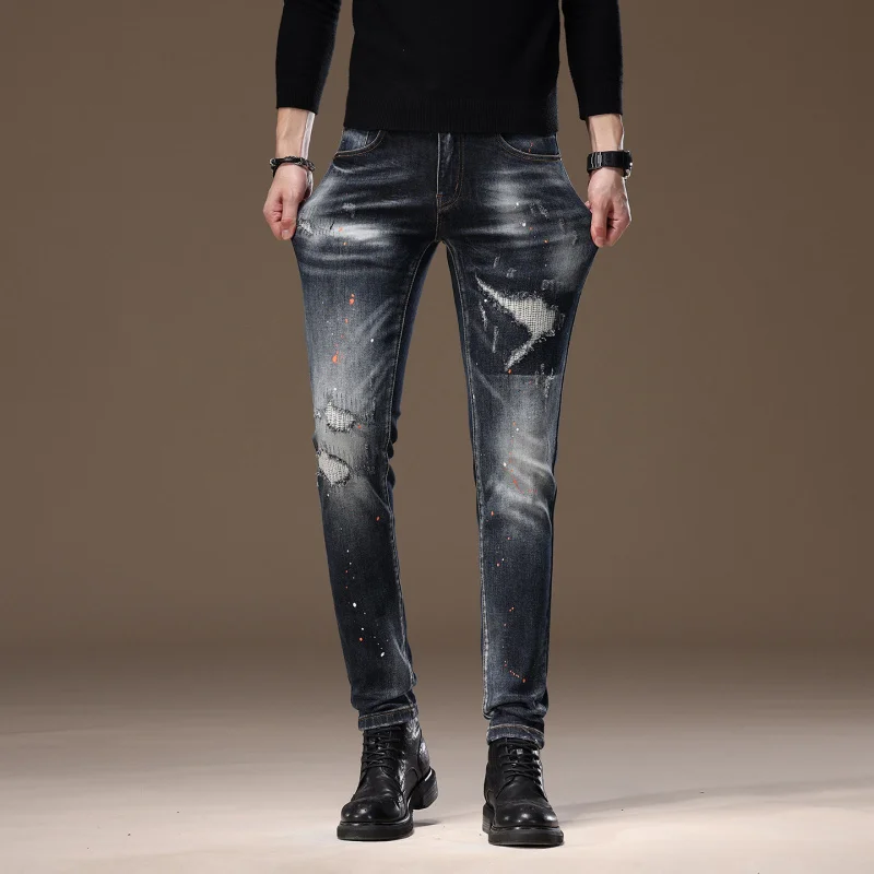Рваные мужские джинсы в стиле ретро, эластичный тренд, элитная уличная личность, винтаж, маленькие мужские брюки
Рваные мужские джинсы в стиле ретро, эластичный тренд, элитная уличная личность, винтаж, маленькие мужские брюки