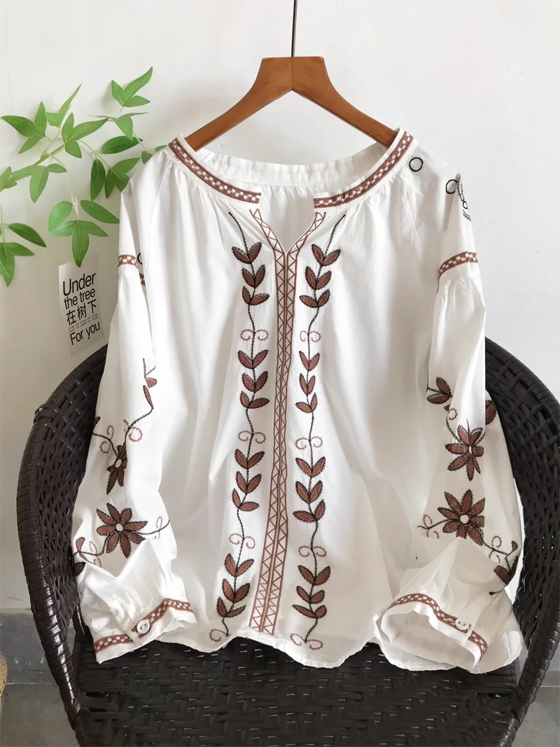 Enianechu Bust 116 см богемные рубашки для женщин, лето-осень, белые блузки в стиле бохо из чистого хлопка с вышивкой листьев 
Enianechu Bust 116 см богемные рубашки для женщин, лето-осень, белые блузки в стиле бохо из чистого хлопка с вышивкой листьев