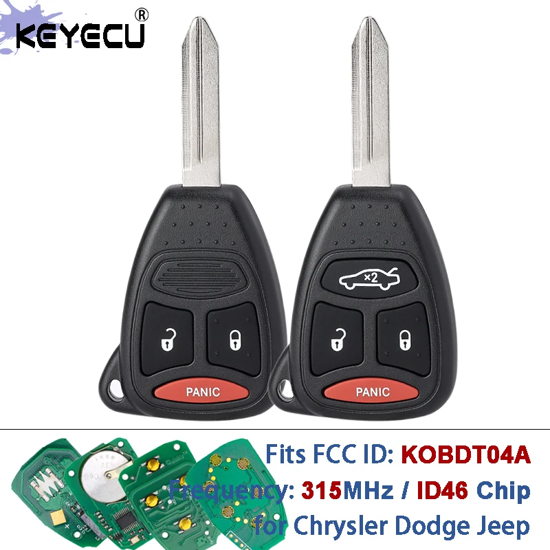 KEYECU 315MHz ID46 Chip FCC ID: KOBDT04A Replacement Remote Key Fob for Chrysler 200 300 PT Cruiser,for Dodge for Jeep
KEYECU 315MHz ID46 Chip FCC ID: KOBDT04A Replacement Remote Key Fob for Chrysler 200 300 PT Cruiser,for Dodge for Jeep