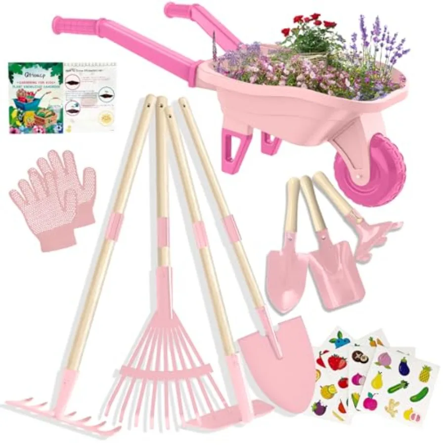 Gardening Set with Wheelbarrow Real Metal Garden Tools for Ages 3-8 4 Long Handle Tools 3 Hand Tool Gloves 5 Stickers Handbook
Gardening Set with Wheelbarrow Real Metal Garden Tools for Ages 3-8 4 Long Handle Tools 3 Hand Tool Gloves 5 Stickers Handbook