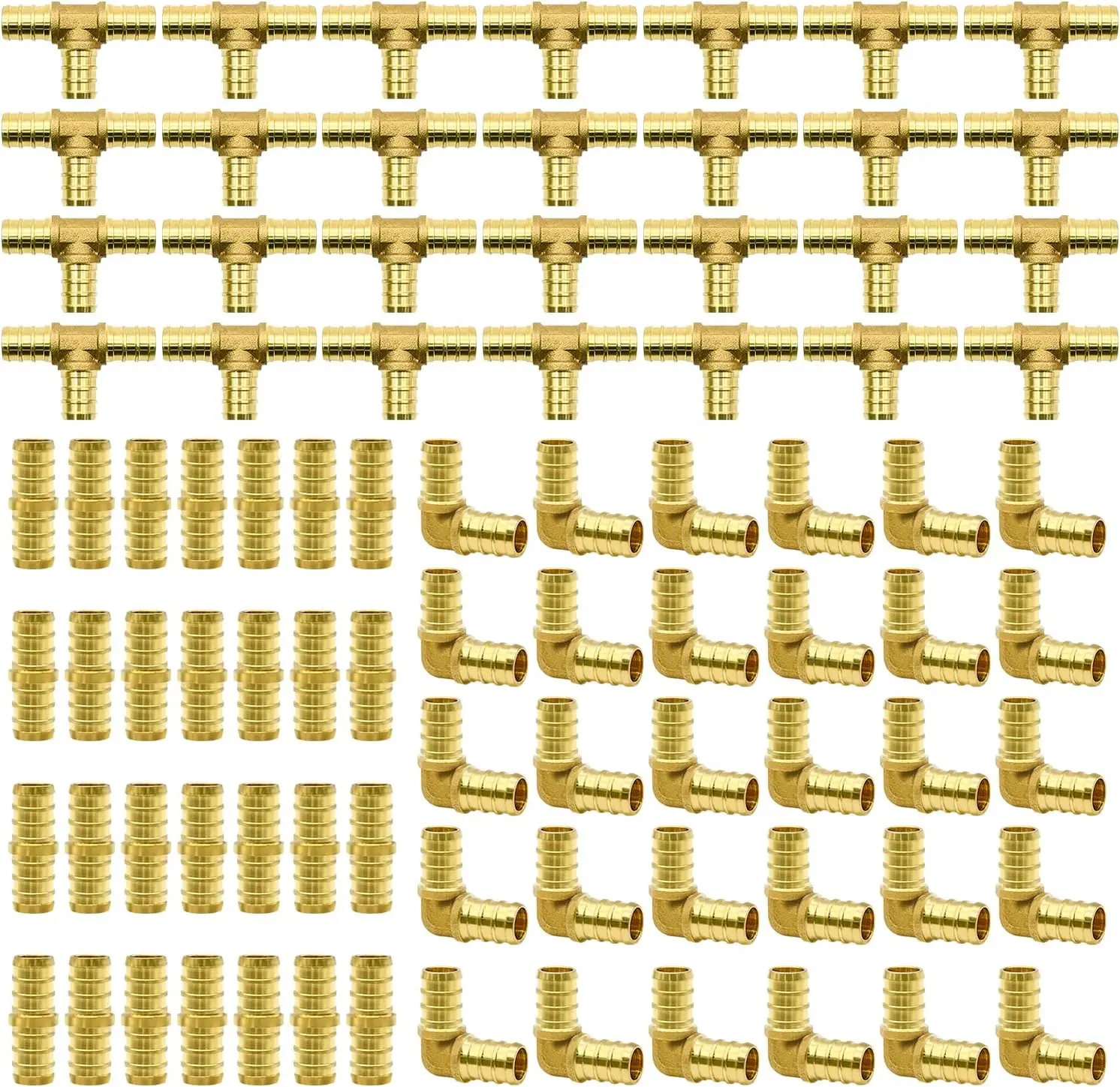 90Pcs 1/2" PEX Brass Fittings Set - Tees, Elbows, Straight Couplings for Hot/Cold Water
90Pcs 1/2" PEX Brass Fittings Set - Tees, Elbows, Straight Couplings for Hot/Cold Water