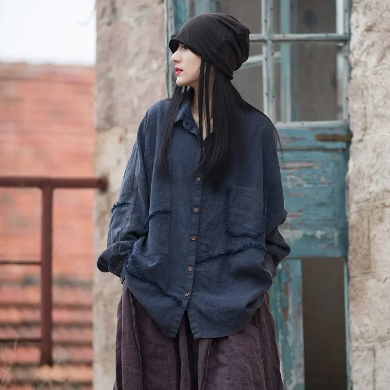 Women Vintage Patchwork Shirts Spring Ramie Button Pockets Solid Color Tops 2025 New Loose Women Shirts E7128
Women Vintage Patchwork Shirts Spring Ramie Button Pockets Solid Color Tops 2025 New Loose Women Shirts E7128