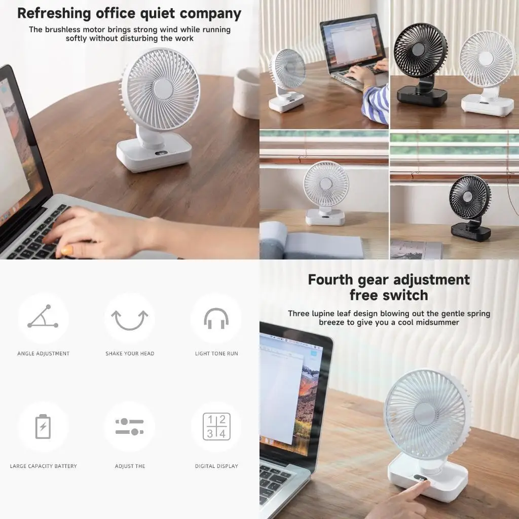 Маленький настольный вентилятор, 4000 мАч, аккумулятор, питание от USB, 4 скорости, многонаправленное колебание
Маленький настольный вентилятор, 4000 мАч, аккумулятор, питание от USB, 4 скорости, многонаправленное колебание