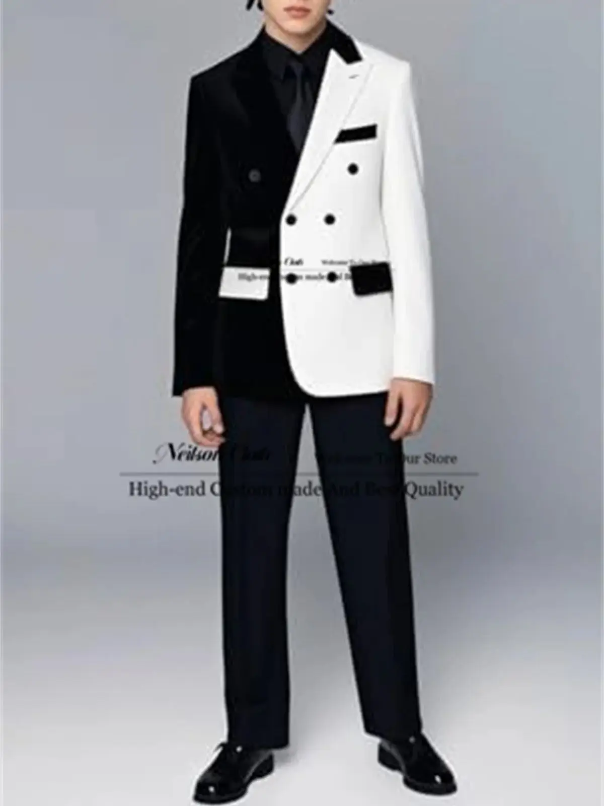 Black And White Male Prom Blazers 2 Pieces Sets Peaked Lapel Groom Wedding Tuxedos Double Breasted Customized Terno Masculino
Black And White Male Prom Blazers 2 Pieces Sets Peaked Lapel Groom Wedding Tuxedos Double Breasted Customized Terno Masculino