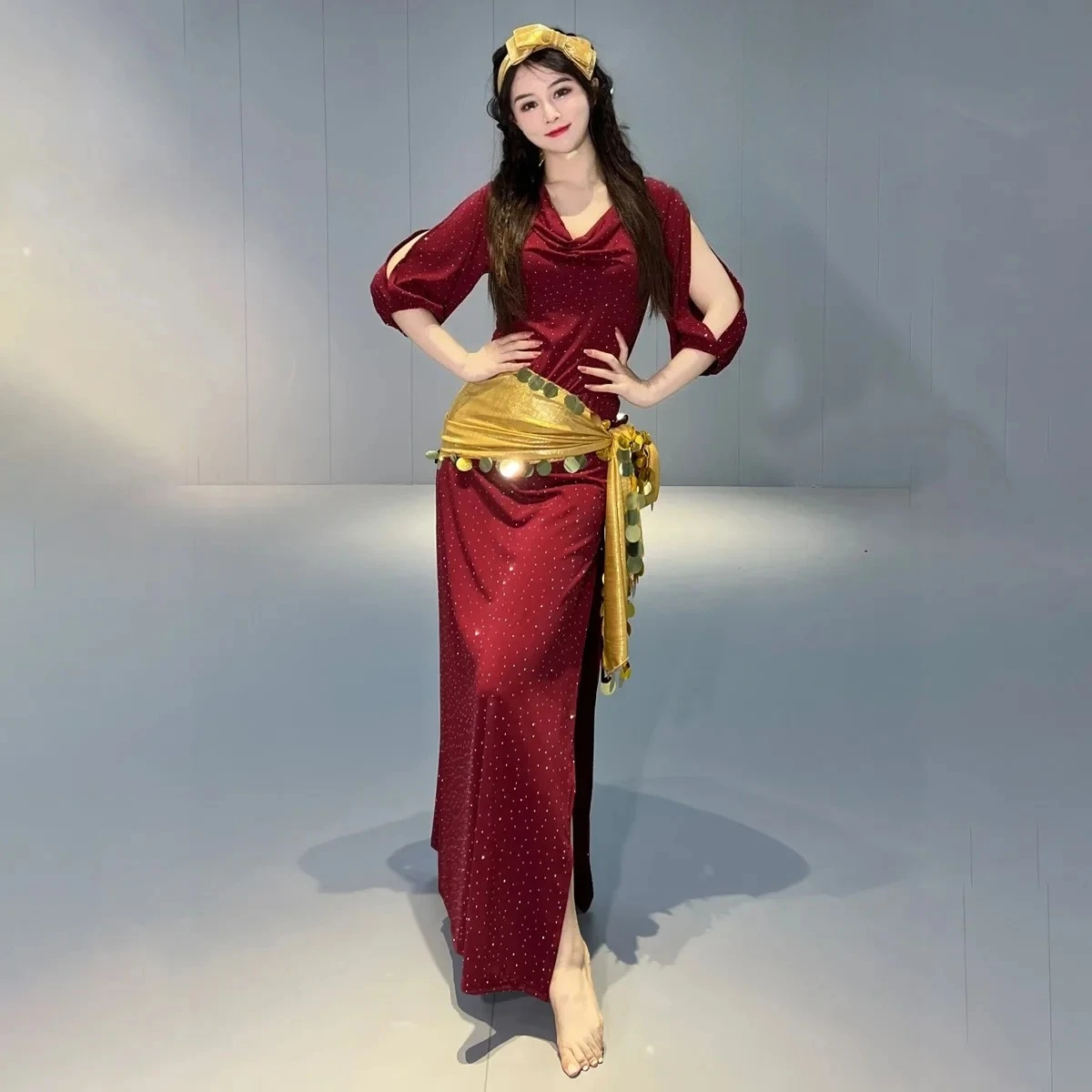 Performance Robes Belly Dance Performance Costume Set for Women Half Sleeves Cotton Robe+headdress+Belt 3pcs
Performance Robes Belly Dance Performance Costume Set for Women Half Sleeves Cotton Robe+headdress+Belt 3pcs