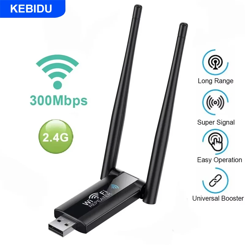 2.4G 300Mbps Wireless WiFi Repeater USB Extender Router Wi-Fi Signal Amplifier Booster Long Range Network Card Adapter for PC