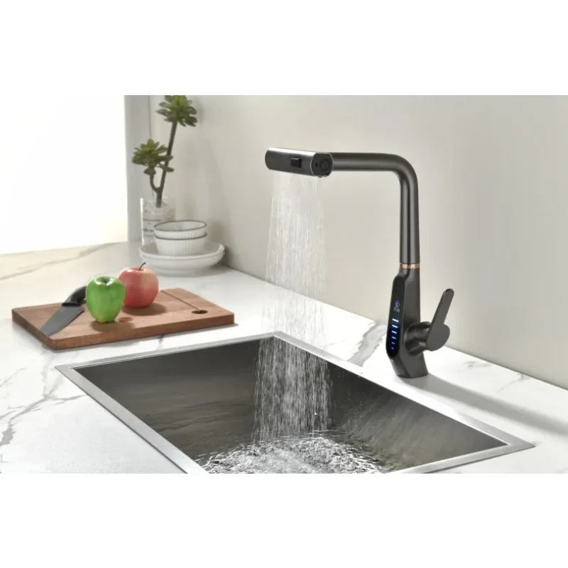 All-copper kitchen pull-out faucet Feiyu Waterfall vegetable basin faucet hydraulic digital display
All-copper kitchen pull-out faucet Feiyu Waterfall vegetable basin faucet hydraulic digital display
