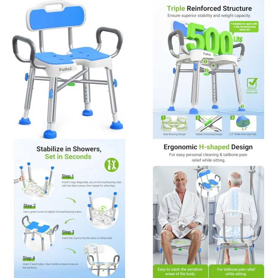 Ergonomic H-Shaped Shower Chair for Elderly and Disabled with Padded Back and Arms, 500 lbs Heavy Duty Adjustable Shower Stool
Ergonomic H-Shaped Shower Chair for Elderly and Disabled with Padded Back and Arms, 500 lbs Heavy Duty Adjustable Shower Stool