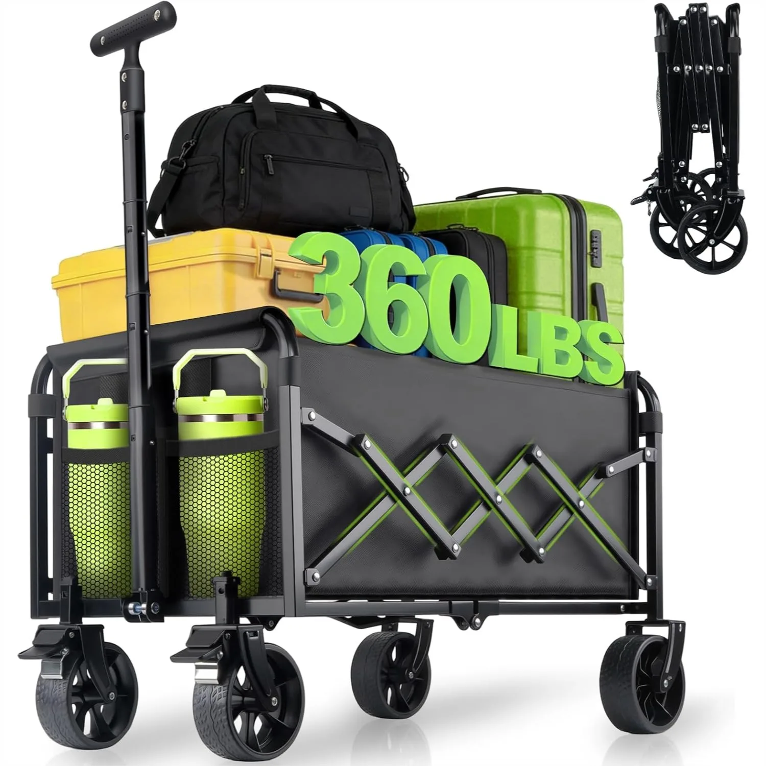 Collapsible Wagon Cart with Wheels - 360LBS Folding Utility Wagon with Brakes, Lightweight Portable All-Terrain for Groceries
Collapsible Wagon Cart with Wheels - 360LBS Folding Utility Wagon with Brakes, Lightweight Portable All-Terrain for Groceries