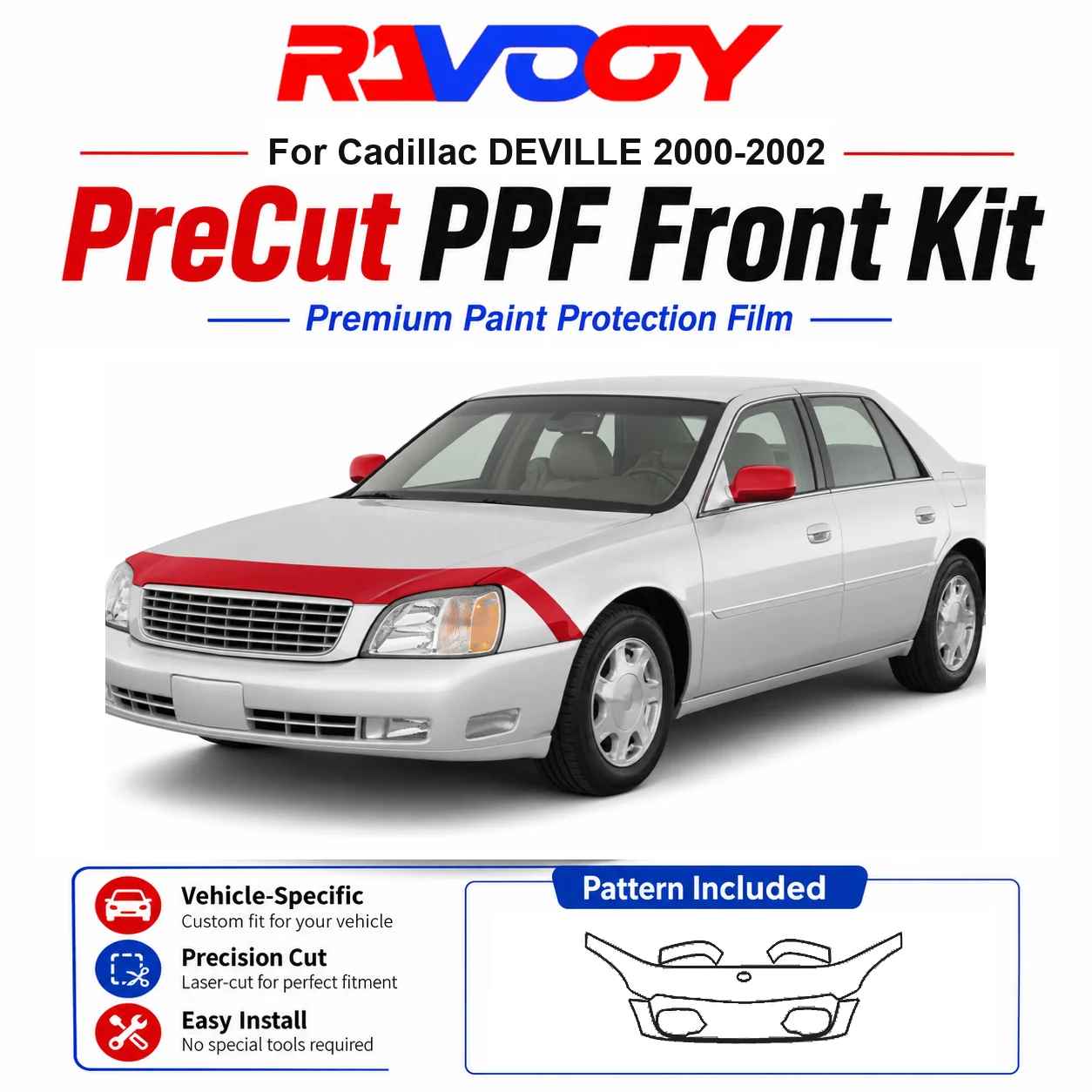 8.5mil TPU Precut PPF Kit For Cadillac DEVILLE 2000-2002 - Hood, Fenders & Mirror Set - Self-Healing Clear Bra Film
8.5mil TPU Precut PPF Kit For Cadillac DEVILLE 2000-2002 - Hood, Fenders & Mirror Set - Self-Healing Clear Bra Film