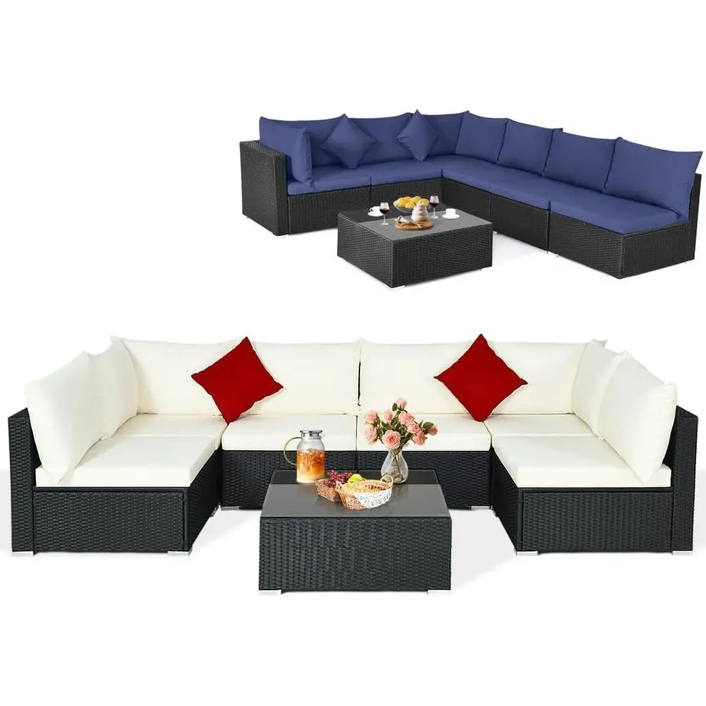 7-Piece Outdoor Patio Furniture Set with Sectional Sofa, 2 Pillows, Cushion Covers, Wicker Sofa Continuation, Coffee Table, Temp
7-Piece Outdoor Patio Furniture Set with Sectional Sofa, 2 Pillows, Cushion Covers, Wicker Sofa Continuation, Coffee Table, Temp