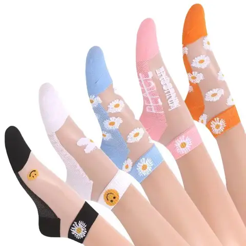 Calzini corti Daisy and Smiley Face – Morbidi e traspiranti da indossare tutti i giorni con un simpatico design giocoso per abiti casual