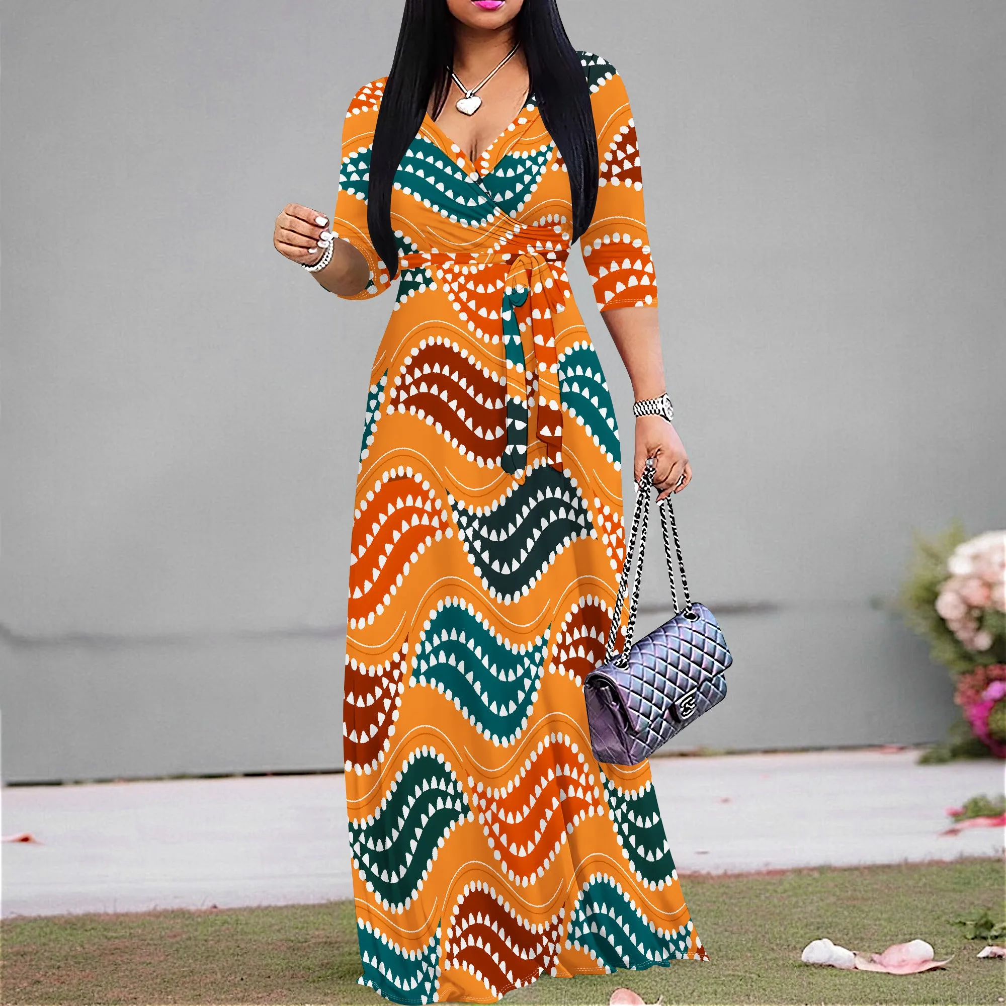 Women's 3/4 Sleeve Sexy V Neck Loose Long Dress Fashion Printed Split Hem Casual Maxi Dress For Women With Pocket and Belt
Women's 3/4 Sleeve Sexy V Neck Loose Long Dress Fashion Printed Split Hem Casual Maxi Dress For Women With Pocket and Belt