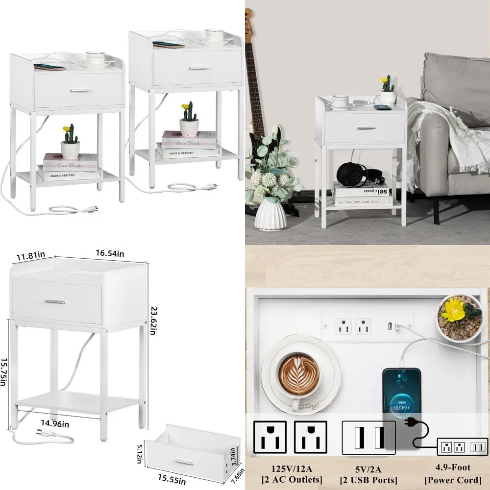 pair of modern nightstands with charging ports, usb & power outlets for bedside use
pair of modern nightstands with charging ports, usb & power outlets for bedside use