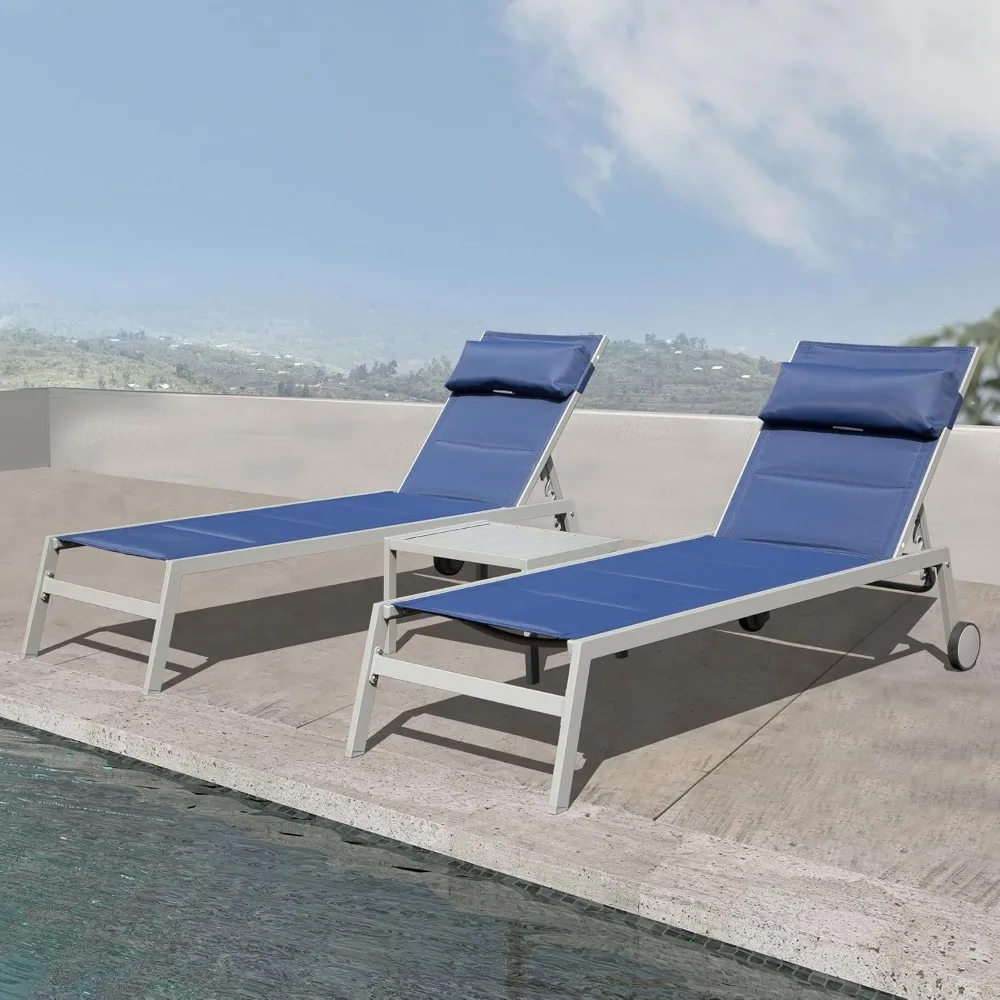 Domi Outdoor Patio Chaise Lounge Set of 3, Aluminum Pool Lounge Chairs with Side Table and Wheels, Textilene Padded Adjustable R
Domi Outdoor Patio Chaise Lounge Set of 3, Aluminum Pool Lounge Chairs with Side Table and Wheels, Textilene Padded Adjustable R