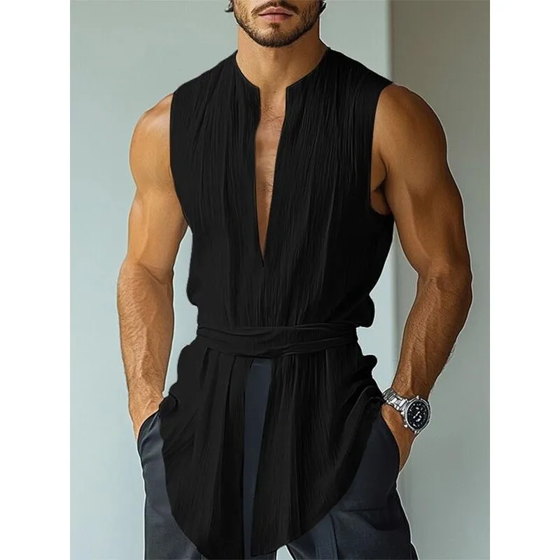 Men's V-Neck Lace-Up Sleeveless Vest Belted Cross-Border Warm City Walk Inner Wear Vest Fashionable Spring Season Clothing
Men's V-Neck Lace-Up Sleeveless Vest Belted Cross-Border Warm City Walk Inner Wear Vest Fashionable Spring Season Clothing
