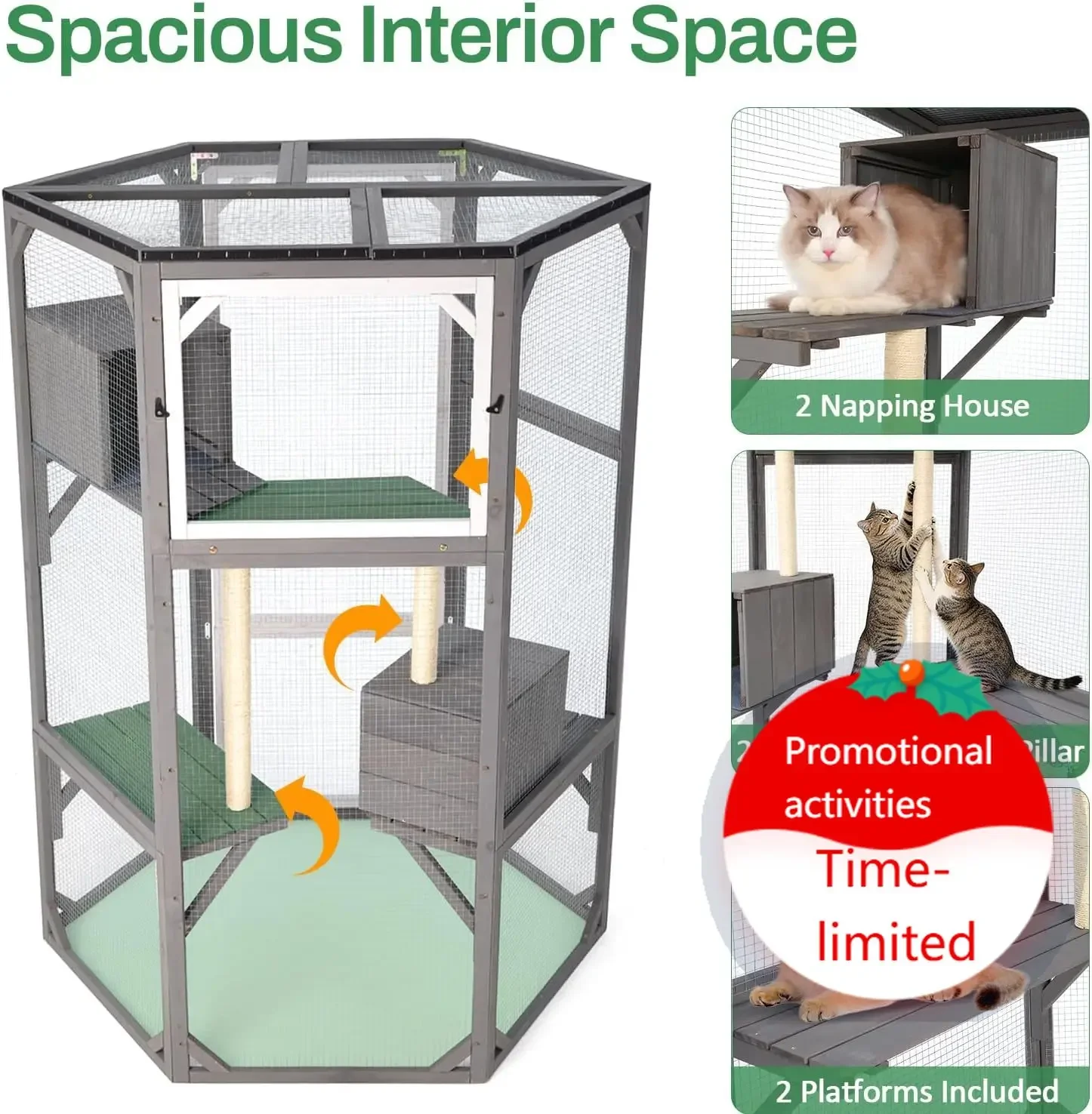 Catio Outdoor Cat Enclosures, Large Wood Cat House for Cats, Cat Enclosure Connect to Window with 2 Resting Box, 2 Platforms, 2
Catio Outdoor Cat Enclosures, Large Wood Cat House for Cats, Cat Enclosure Connect to Window with 2 Resting Box, 2 Platforms, 2