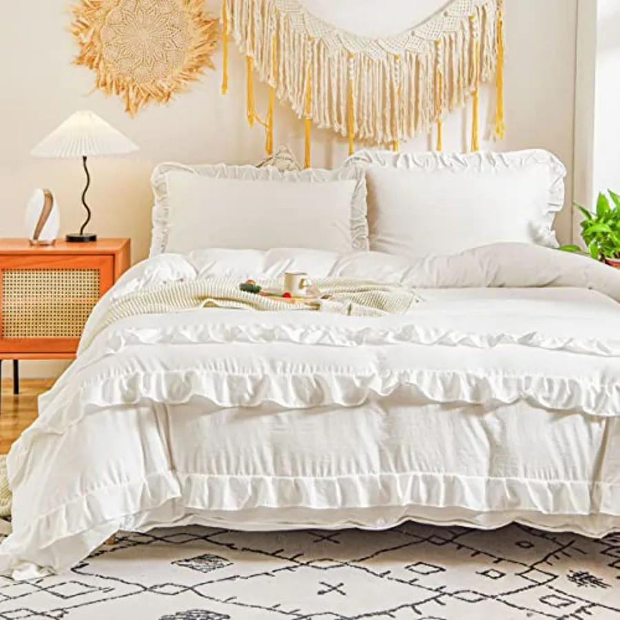 Duvet Cover Set Queen Size Solid Color Ivory Comforter Cover Farmhouse Boho Aesthetic Shabby Chic Bed for All Seasons Soft Ligh
Duvet Cover Set Queen Size Solid Color Ivory Comforter Cover Farmhouse Boho Aesthetic Shabby Chic Bed for All Seasons Soft Ligh