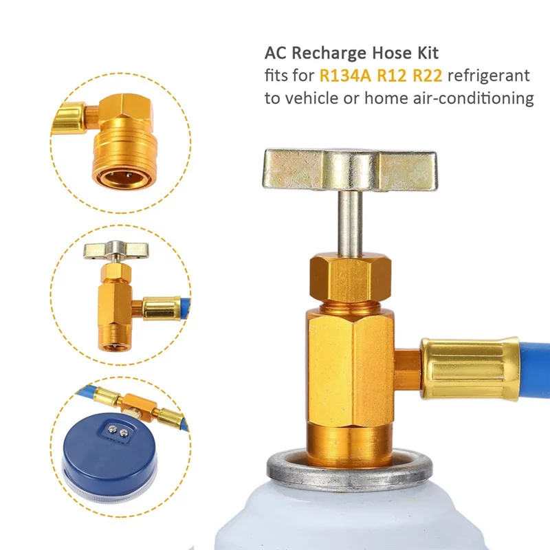 NEW-R134A Автомобильный шланг для зарядки хладагента переменного тока с комплектом манометров, 1/2 "контактный дозирующий клапан и набор быстроразъемных шлангов для зарядки 
NEW-R134A Автомобильный шланг для зарядки хладагента переменного тока с комплектом манометров, 1/2 "контактный дозирующий клапан и набор быстроразъемных шлангов для зарядки