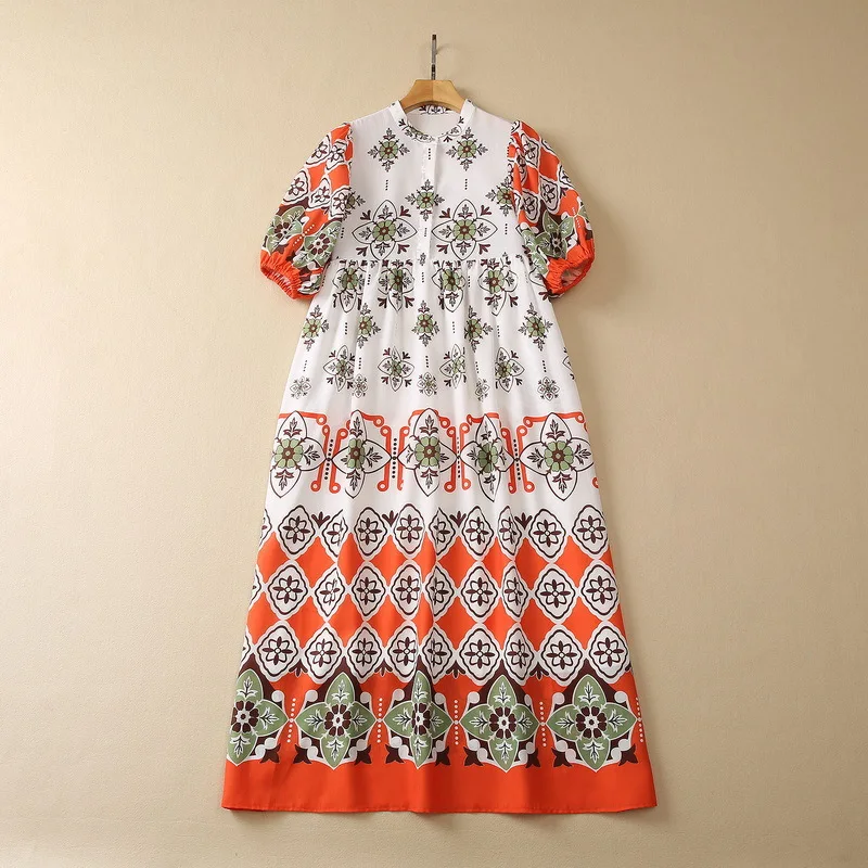 European and American women's clothes 2023 summer new Five-point sleeve lantern sleeve fashion Orange Print Dress
European and American women's clothes 2023 summer new Five-point sleeve lantern sleeve fashion Orange Print Dress
