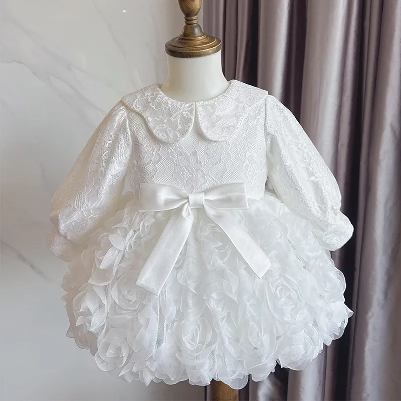 Spring Baby Girls White Soft Lace Long Sleeve Dress Turn Down Collar Fluffy Dresses With Satin Bow Toddler Baptism Wedding Party
Spring Baby Girls White Soft Lace Long Sleeve Dress Turn Down Collar Fluffy Dresses With Satin Bow Toddler Baptism Wedding Party