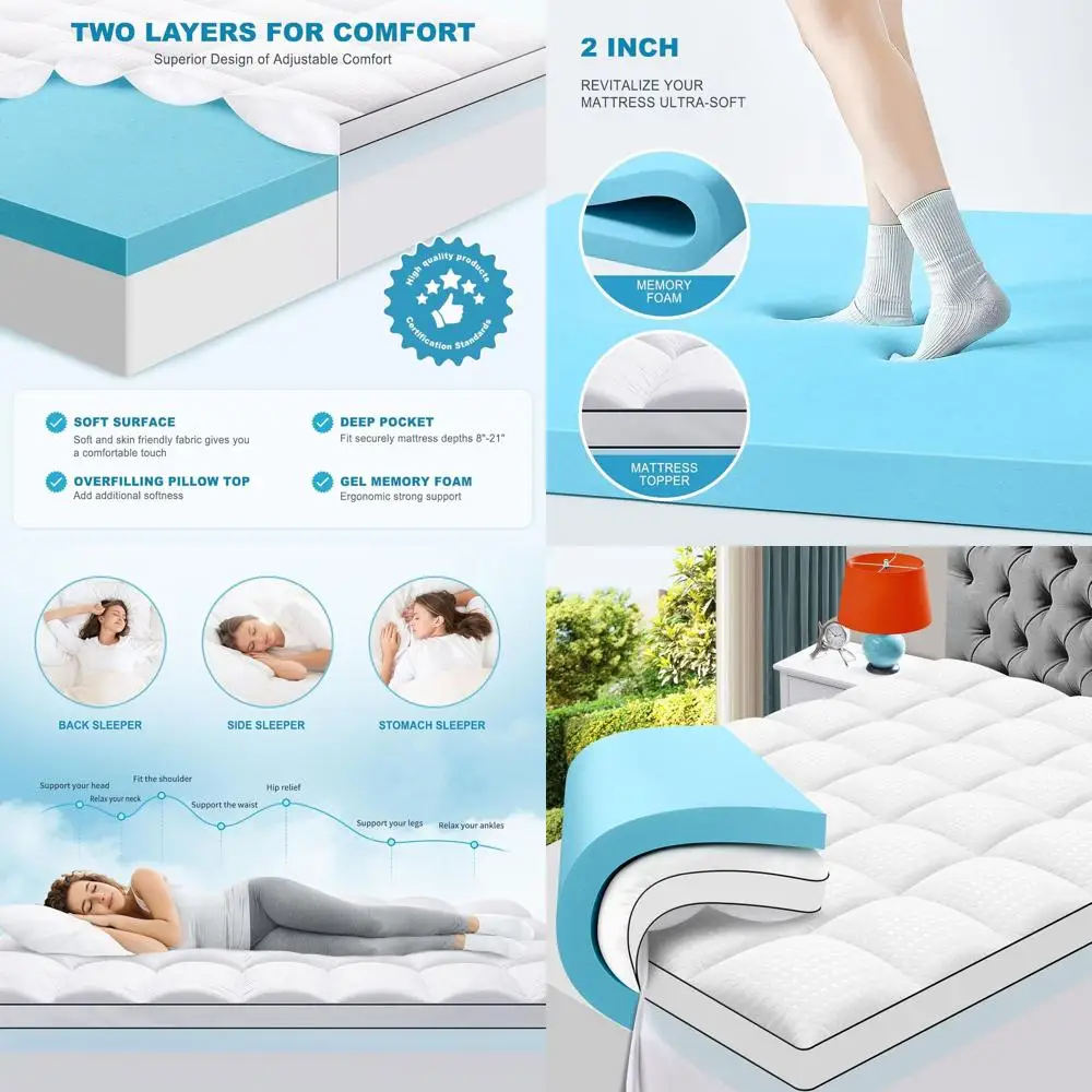 Двухслойный топпер из пены с эффектом памяти, 2 гелевыми пенами и охлаждающей подушкой для облегчения боли в спине, средней поддержки
Двухслойный топпер из пены с эффектом памяти, 2 гелевыми пенами и охлаждающей подушкой для облегчения боли в спине, средней поддержки