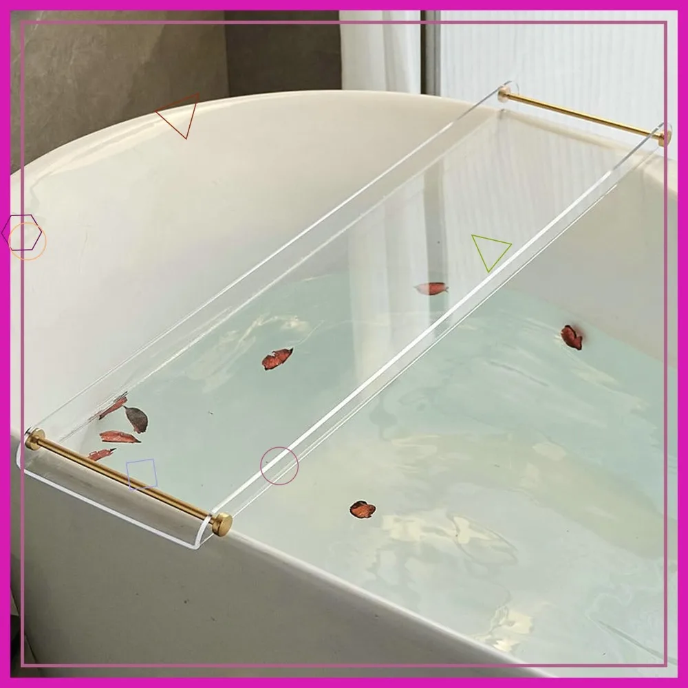 Прозрачный акриловый поднос для ванны с золотой ручкой, роскошный органайзер для ванной комнаты для планшета и необходимых вещей
Прозрачный акриловый поднос для ванны с золотой ручкой, роскошный органайзер для ванной комнаты для планшета и необходимых вещей