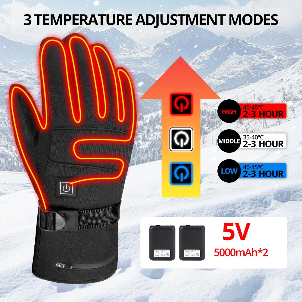 Перчатки с электрическим подогревом, 5000 мАч, зимние теплые перчатки с батарейным питанием, сенсорный экран, уличные лыжи, мотоциклетные велосипедные перчатки с подогревом
Перчатки с электрическим подогревом, 5000 мАч, зимние теплые перчатки с батарейным питанием, сенсорный экран, уличные лыжи, мотоциклетные велосипедные перчатки с подогревом