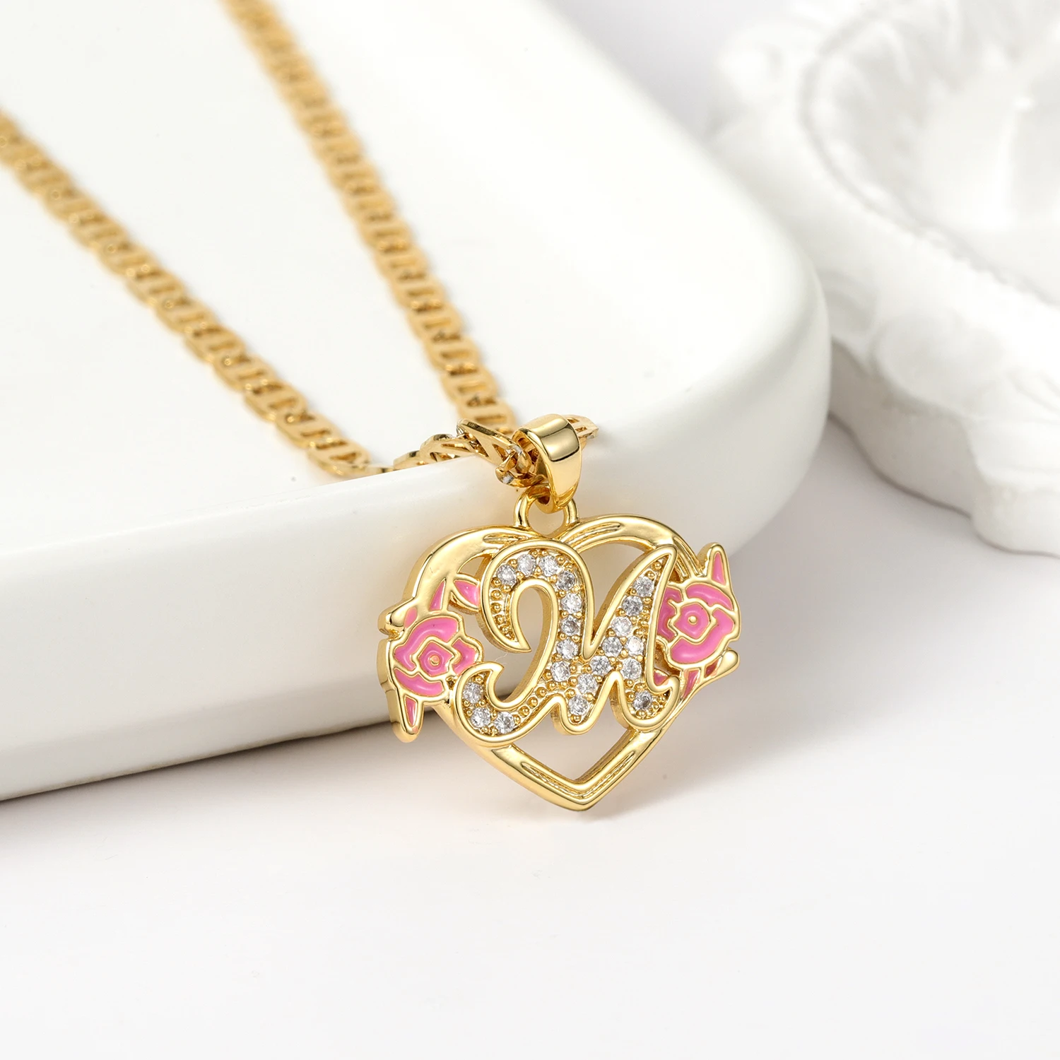 Initial Letter Necklace Personalized Custom Colorful Heart Flower Gold Metal Pendant for Women Valentine's Day Mother's Day Gift
Initial Letter Necklace Personalized Custom Colorful Heart Flower Gold Metal Pendant for Women Valentine's Day Mother's Day Gift
