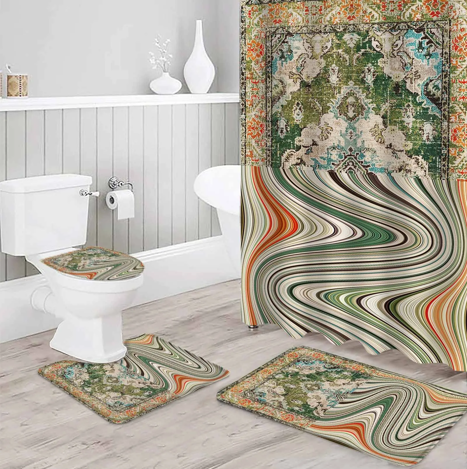 Зеленый винтажный ковер, занавеска для душа из полиэстера с принтом, роскошный набор для ванной комнаты, Коралловый флисовый напольный коврик
Зеленый винтажный ковер, занавеска для душа из полиэстера с принтом, роскошный набор для ванной комнаты, Коралловый флисовый напольный коврик