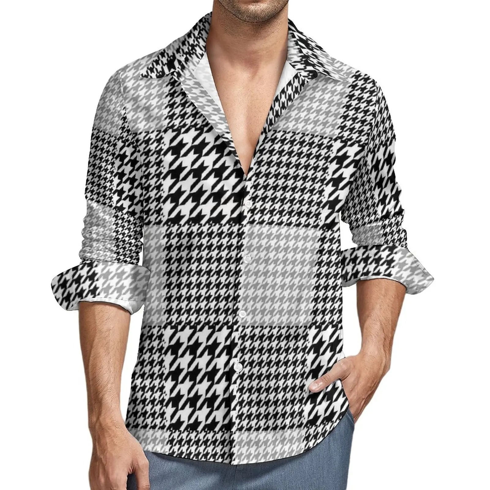Plaid Houndstooth Aesthetic Casual Shirt Man Black And White Print Shirt Spring Loose Blouses Long Sleeve Custom Oversized Tops
Plaid Houndstooth Aesthetic Casual Shirt Man Black And White Print Shirt Spring Loose Blouses Long Sleeve Custom Oversized Tops