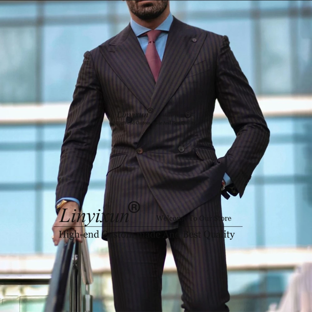 Fashion Stripe Brown Mens Suit Peak Lapel 2 Piece Formal Business Blazer Slim Fit Wedding Groom Tuxedo Costume Homme Jacket Pant
Fashion Stripe Brown Mens Suit Peak Lapel 2 Piece Formal Business Blazer Slim Fit Wedding Groom Tuxedo Costume Homme Jacket Pant