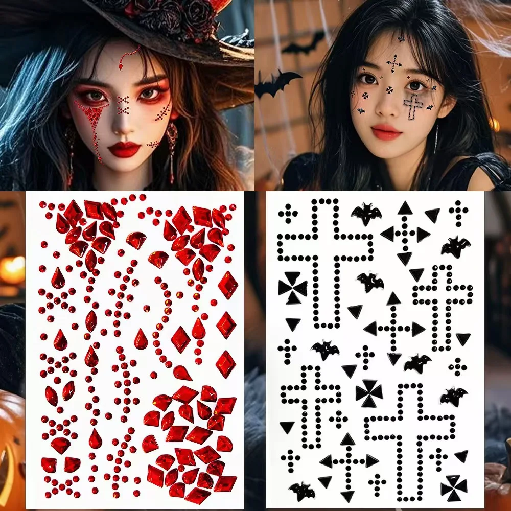 Red Black Halloween Face Stickers Diamond Shiny Gems for Scary Fake Blood Scar Wound Makeup Self Adhesive Craft
Red Black Halloween Face Stickers Diamond Shiny Gems for Scary Fake Blood Scar Wound Makeup Self Adhesive Craft