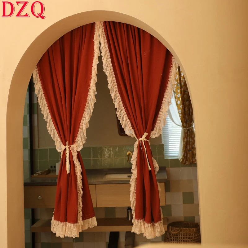 Idyllic French Red Curtains Cloth for Living Room Cotton and Linen Warp Ruffled Lace Curtains for Kitchen #A441
Idyllic French Red Curtains Cloth for Living Room Cotton and Linen Warp Ruffled Lace Curtains for Kitchen #A441